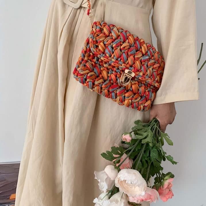Tjlsss caseiro pequeno saco de vento perfumado linha listrada saco feminina hyunya crochê de materiais diy bolsa de tricô manual