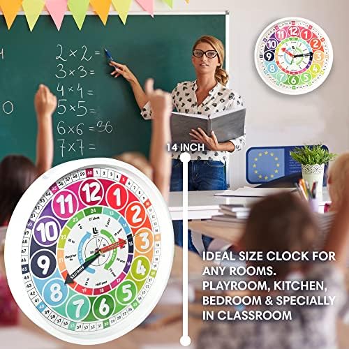Relógio de parede de aprendizado colorido de crianças 3D - Fácil de ler - contando tempo de ensino para crianças - Decoração