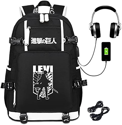 Mochila de anime roffatide para ataque de titan levi wings de laptop mochila com porta de carregamento USB Porta de fone de ouvido