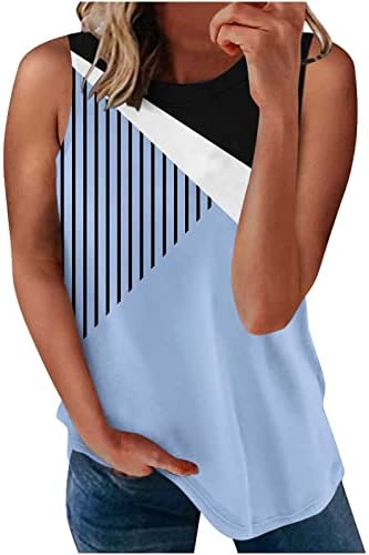 Senhoras sem mangas 3/4 de manga Bloups Bloups Vest Crewneck Spandex Vintage Cami Tank Striped Sm Sm Sm