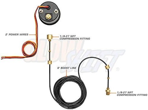 Glowshift preto 7 cor 60 psi kit de manômetro turbo - inclui mangueira e acessórios mecânicos - dial preto - lente transparente