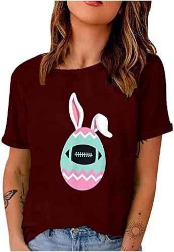 Camisa de Páscoa Mulheres ovos de coelho Camiseta gráfica T-shirt Manga curta Camiseta de pescoço de verão Top de