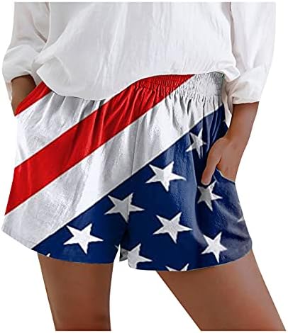 Ruiruilico 4 de julho de verão shorts casuais para mulheres shorts de cordão de ponta de colheita patriótica vintage