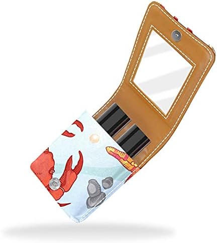 Starfish Crab Maritime Lipstick Case Lipstick Box Solter com espelho, bolsa de brilho labial portátil, kit de armazenamento cosmético