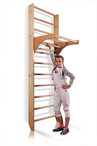 Cleverwood Wooden Swedish Ladder com barra de tração ajustável - barras de barraca definidas para fisioterapia e ginástica