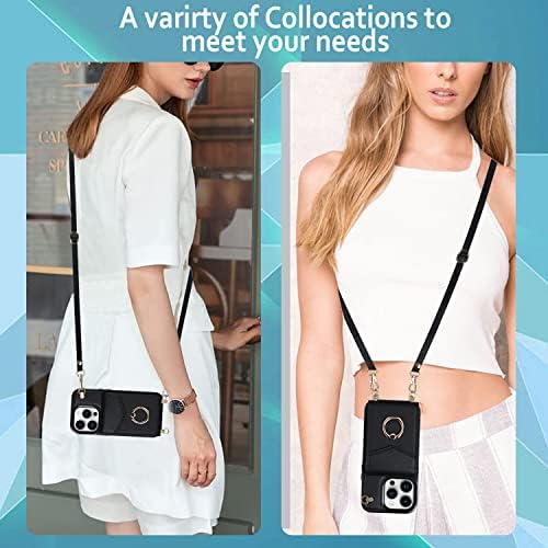 Casos de telefone da carteira de couro Szhaiyu Flip para iPhone 14 Pro Max Crossbody Case With Credit Card Card Strap Strap cordão 6.7 '' Women RFID bloqueando bolsa de proteção