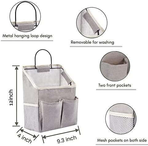 Saco de cesto de armazenamento pendurado na parede com ganchos gratuitos, caddy de armazenamento de cabeceira, itens essenciais