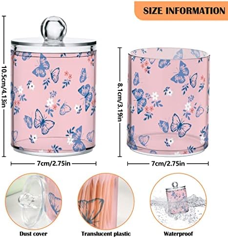 INNEWGOGO Pink Butterfly 2 Pacote Dispensador Organizador de suporte de bola de algodão com lata de banheiro com tampa de