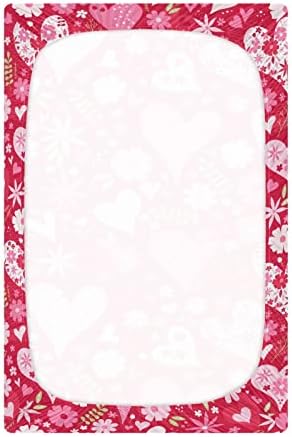 Umiriko Pink Heart Flowers Floral Valentine Day Pack n Play Baby Play Playard Sheets, Mini Crib Sheet para meninos Motivo Materia