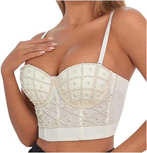 Tops de bustiê de miçangas para mulheres 2023 Spaghetti Strap Summer Crops Tops Sweetheart Push Up Bra Y2K Steampunk Tops