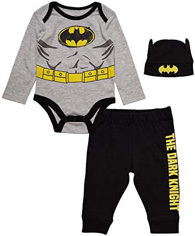 DC Comics Baby Boys 'Batman 3 PC Creeper Bodysuit Pant and Cap Set