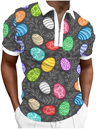 Camisas de Páscoa para homens Ovos de Páscoa engraçados coelho coelho zip -up camisas pólo slim fit casual manga curta