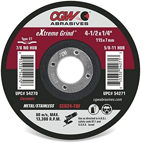 CGW Abrasivos 54270 41/2x1/4x7/8 T27 CER24-T-BF Grind WHLS