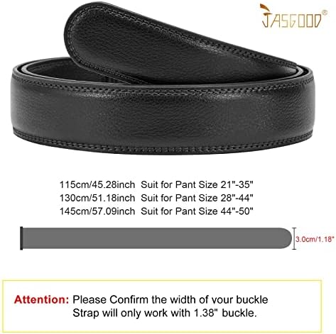 Jasgood Ratchet Belt Substacement Strap 1 1/8 , cinta de cinto de couro para slide de 35 mm Clique em fivela, A-Black, terno Tamanho da calça 28 -44