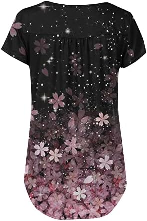 túnica de túnica de verão lcepcy para mulheres coloridas estampas florais curvadas camiseta redonda botão de gola