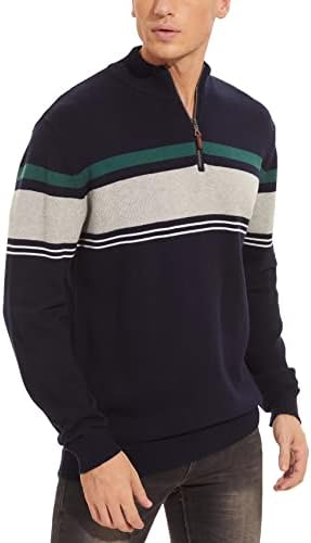 Magcomsen suéteres masculinos 1/4 zíppe de camisolas de pulôver listradas casuais Sweaters Fall Winter Sweethirs