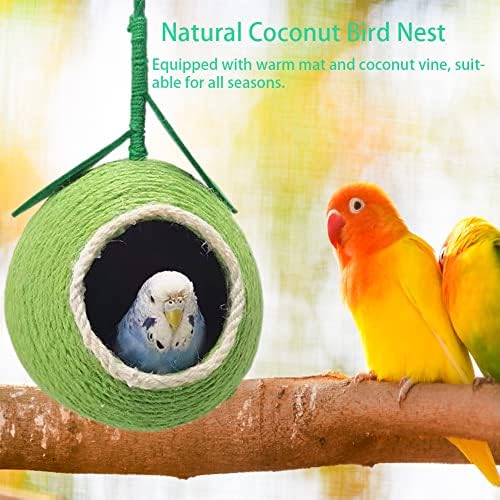 Ninhos de pássaros para gaiolas, nicdoes inverno quente coco pássaro cabana com roupas de cama e fibra natural de coco, pendurado na