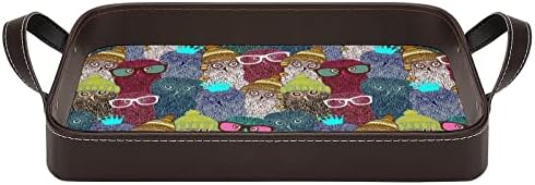 Maravilhoso Owls Pattern Art Art Leather Bandey Serving Bandey com Handles Bandeja decorativa para sala de estar da