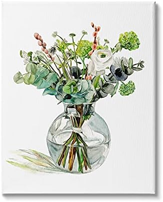 Stuell Industries Folhagem de aquarela Bouquet Jar de vidro floral branco macio, design de Melissa Wang Canvas Wall Art,