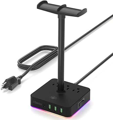 Stand de fone de ouvido e faixa de energia 2-em-1 ， 3 portas de carregamento USB e 1 porta de carregamento tipo C, 3 pontos de venda,