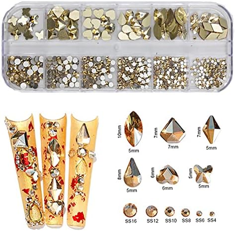 N/A 12 Armazy Box Multi Size AB/Hotfix colorido Rhinestones Crystal Diamond Gems 3D Glitter Nail Art Decorações luxuosas