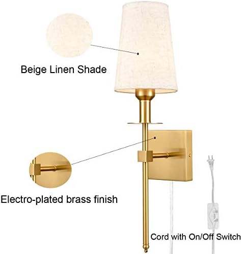 Teenyo Gold Wall Sconces Conjunto de duas plug in SCENCES Iluminação de parede com tonalidade de tecido Modern Bathroom