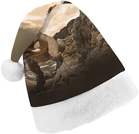 Dinosaur on the Rock Christmas Hat Soft Pray Santa Cap Beanie Funny para a Festa Festiva do Ano Novo de Natal