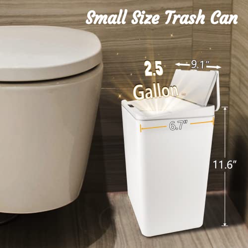 Uhdod pequeno lixo sem toque lata de 2,5 galões de lixo de banheiro com tampa, sensor de movimento automático lata de lixo