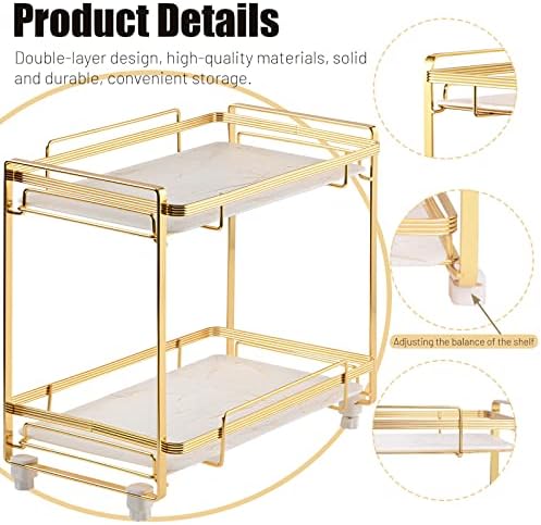 Bancada do organizador de banheiro de 2 níveis, cômoda de bandeja de 2 pneus, ouro da bandeja de banheiro, porta -maquiagem para