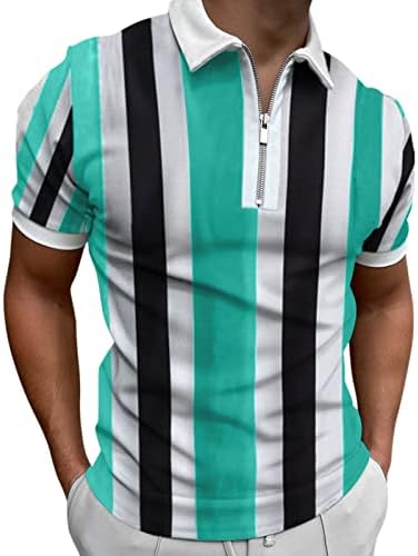 BEUU Mens zíper camisetas pólo de manga curta Vertical listra vertical tênis tênis Tops Athletic Sports Casual Casual Cirche