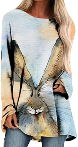 Camisetas de manga longa casual graswe para mulheres engraçadas coelho estampares de túnis de túnica de coelho de coelho