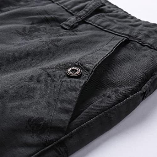 Carga masculina curta e alta-ajuste relaxado com vários bolsos casuais ao ar livre de trabalho clássico de ajuste clássico calças