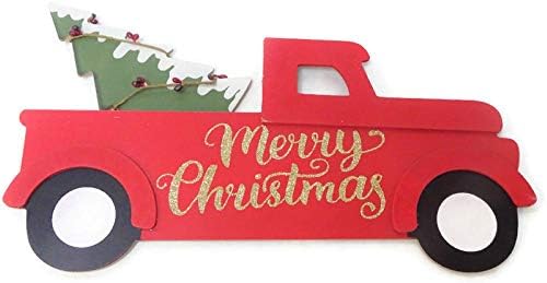 Feliz Natal Caminhão Vermelho decoração vintage sinal de madeira porta da frente parede da casa de cozinha de cozinha