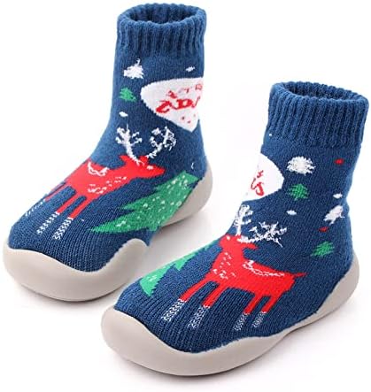 Bebê fofo de Natal Papai Noel Trees Impredido Kids Sapatos de caminhada bebê malha de malha de borracha meias de piso