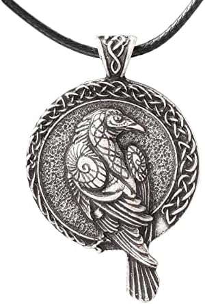 Colar de Haquil Raven, pingente de medalhão Celtic Raven, presente de corvo para homens e mulheres