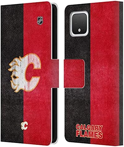 Projetos de capa principal licenciados oficialmente NHL Meio angustiado Calgary Flames Livro de couro Caixa de carteira Compatível com o Google Pixel 4