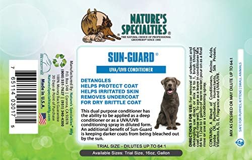 Especialidades da Nature Sun Guard Ultra Concentrated Dog Condicionador para animais de estimação, faz com que até 64 galões, escolha natural para cuidadores profissionais, ajude a proteger o revestimento, fabricado nos EUA, 1 galão