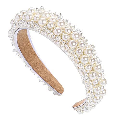 Bandas de cabeça de pérolas para mulheres brancas Bling Bridal Faux Faux Pearl Rhinestones Bandas de cabelo Bands de pêlos de pêlos