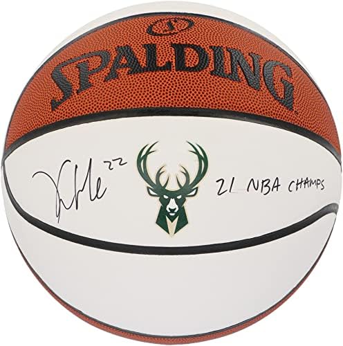 KHRIS MIDDLETON MILWAUKEE BUCKS Autographed Panel White Painel Basketball com inscrição 21 NBA Champ - Basquete autografado