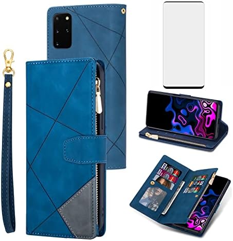 Caixa de telefone para Samsung Galaxy S20 Plus S20+ 5G Tampa da carteira com tela de vidro temperado Flips Flip Zipper Crédito Stand