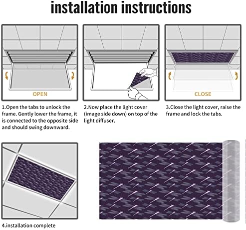 Tampas de luz fluorescentes para o teto dos painéis de difusor de luz-dragonfly-fluorescentes tampas de luz para sala de aula-2 pés x 4 pés de 4 pés de teto decorativo fluorescente, escuro lilás aqua aqua