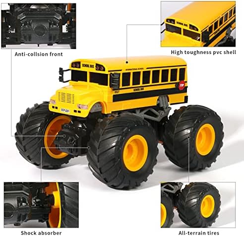 Vijisuki Controle remoto Brinquedo de monstro de ônibus escolar de monstro, 1/18 de ônibus escolar RC, 2,4 GHz Offroad