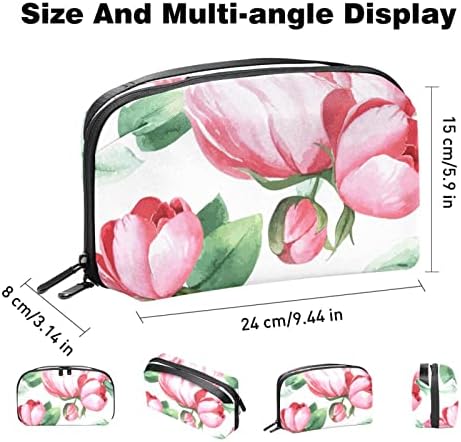 Organizador de eletrônicos, Peony Flowers Aquarela Pink Botânica Smão de Cable Small Travel Organizador, Bolsa de Casos Tecnológicos