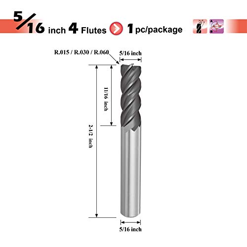 Speed ​​Tiger IPVR Carboneto Raio de canto final do titânio - espaçamento desigual de flauta e design de hélice - 4 flauta - IPVR1T1/4
