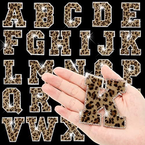 26 PCs Rhinestone Leopard Patches Glitter Iron on A-Z Letter Patch Reparo Reparo Patches Bordados adesivo adesivo adesivo de alfabetismo