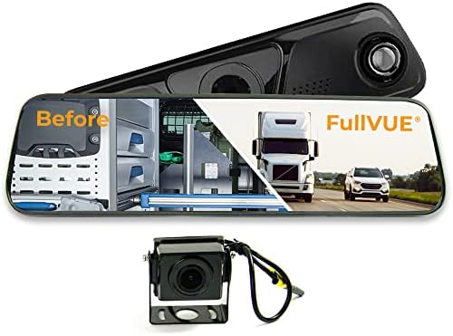 BrandMotion Commercial FullVue Mirror e Camera System FVMR-1150 | Cama de painel frontal e câmera de vista traseira sempre na gravação | Espelho de tela de toque | Visão noturna | Sensor G-Shock | Backup reverso