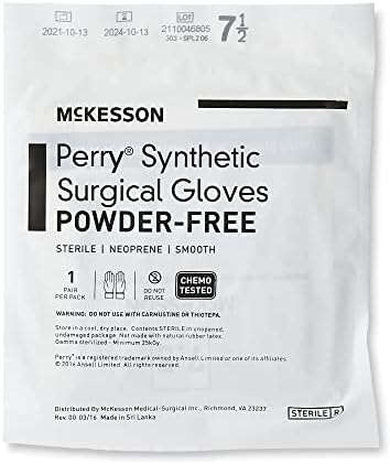 McKesson Perry Performance Plus Luvas cirúrgicas sintéticas, estéril, sem pó, verde escuro, tamanho 7.5, 50 contagem, 1 caixa