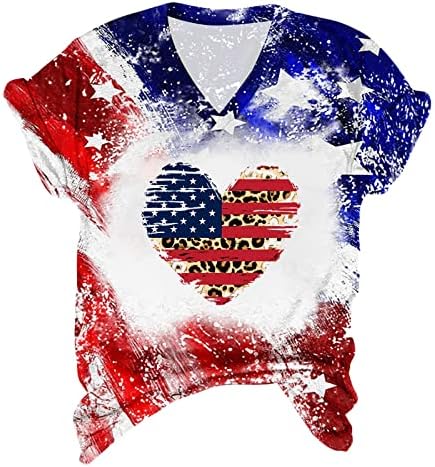 camiseta lcepcy americana bandeira feminina patriótica 4 de julho Detalhes de leopardo Tees gráficos camisas de estrela