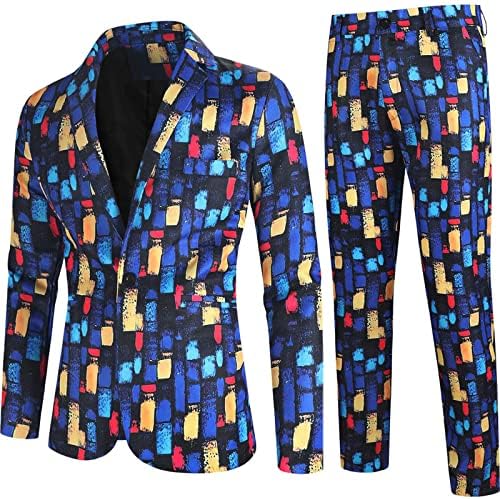 Bloco de cores da moda masculina Ternos de 2 peças Slim Fit Tuxedo Jaqueta e calça conjuntos de xale de um botão de um