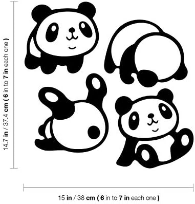 Conjunto de 4 decalque de arte de parede de vinil - Little Pandas - de 7 x 7 cada - Super adesivo super fofo, design